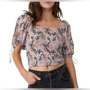 Free People Women's Small Back‎ On Top Smocked Blouse Bohemian Cottagecore NEW